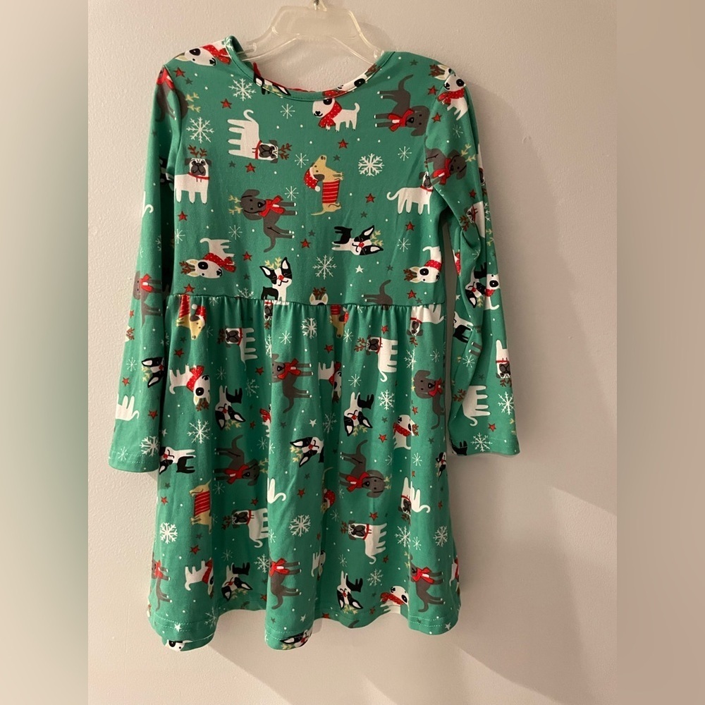 Kids Christmas Holiday Casual Green  Dress with dogs size 6 Freestyle